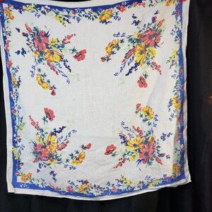 Pretty Vintage Wilendur Cosmos Floral Pinks and Blues and Yellows Square 35x33